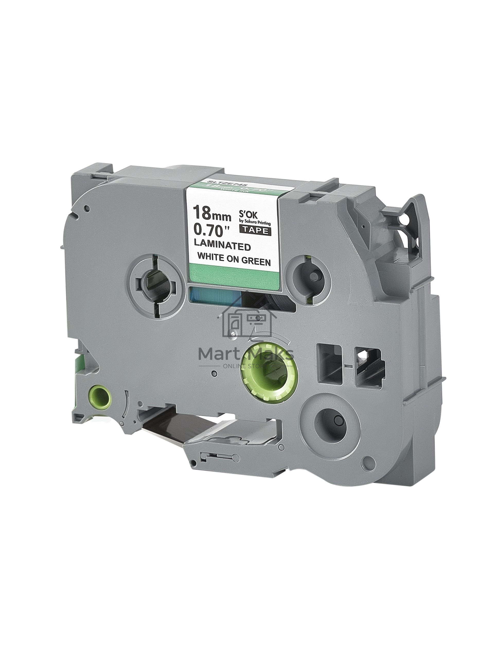 Кассета с лентой S'OK by Sakura Printing TZE745 для Brother, белый на зеленом, 18мм/8м, наклейка