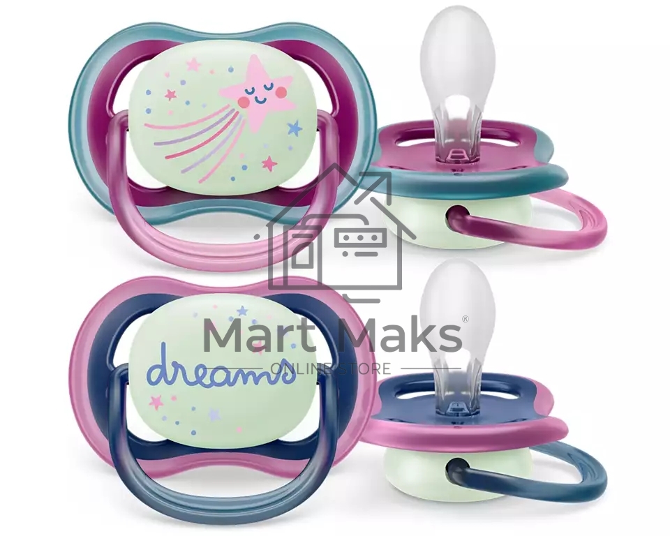 Пустышка Philips Avent ultra air, ночная, звезда/DREAMS, 6-18 мес., 2 шт.