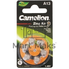 Батарейка для слуховых аппаратов Camelion ZA13 BL-6 Mercury Free (0%Hg), 1.4 V,280mAh)