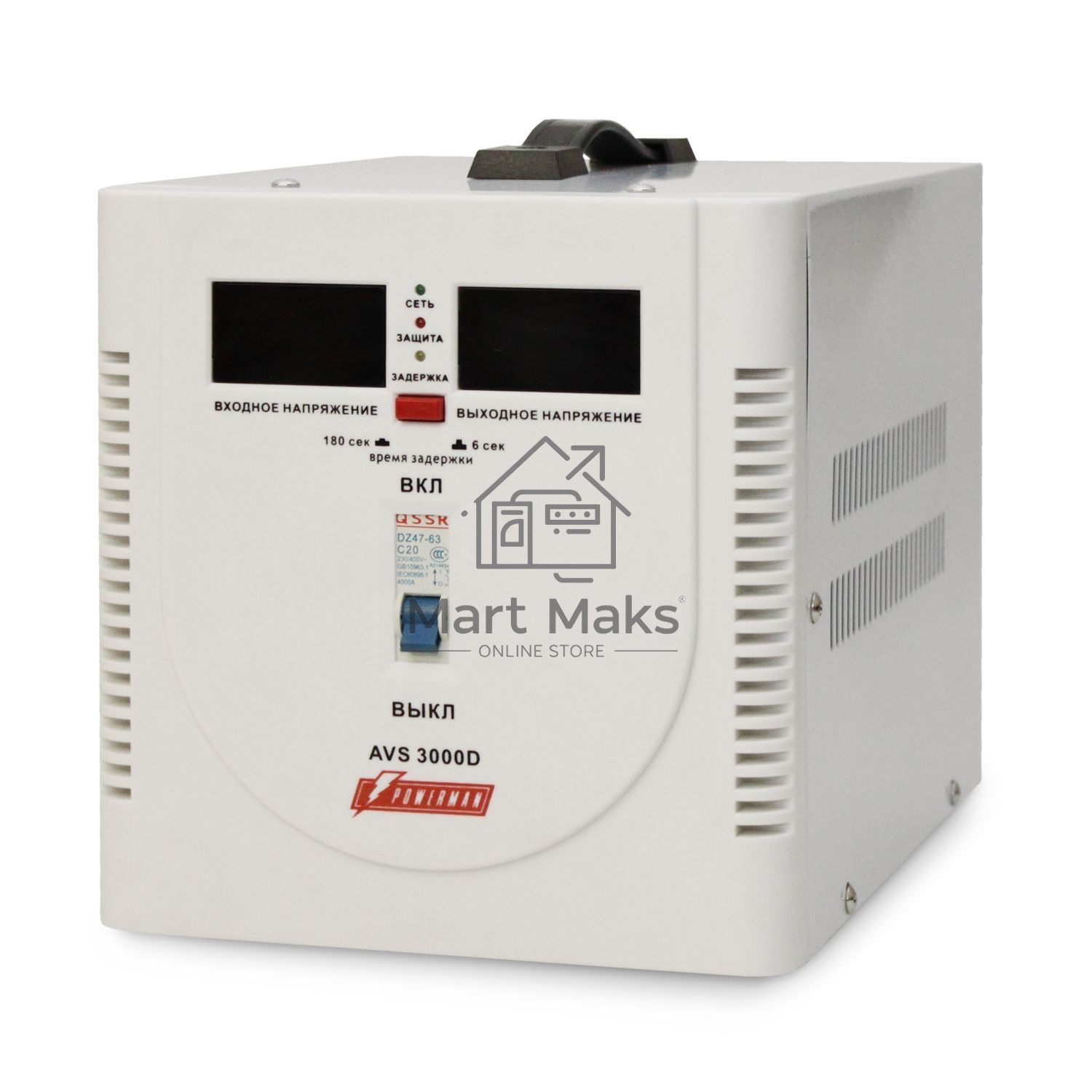 Стабилизатор напряжения Powerman AVS 3000D White (3000ВА, 16А, КПД 98%,циф. индикация вх./вых. напряж.)