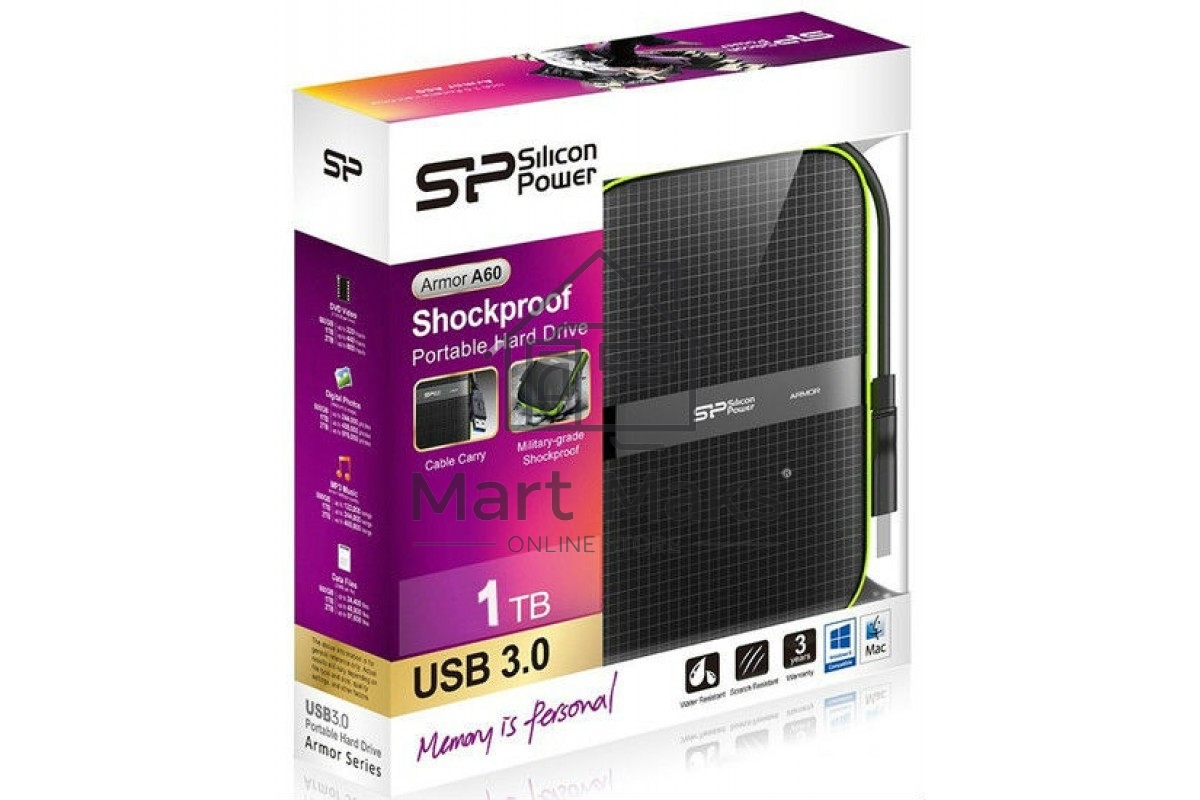 Жесткий диск Silicon Power USB 3.0 1Tb A60 SP010TBPHDA60S3K Armor 2.5