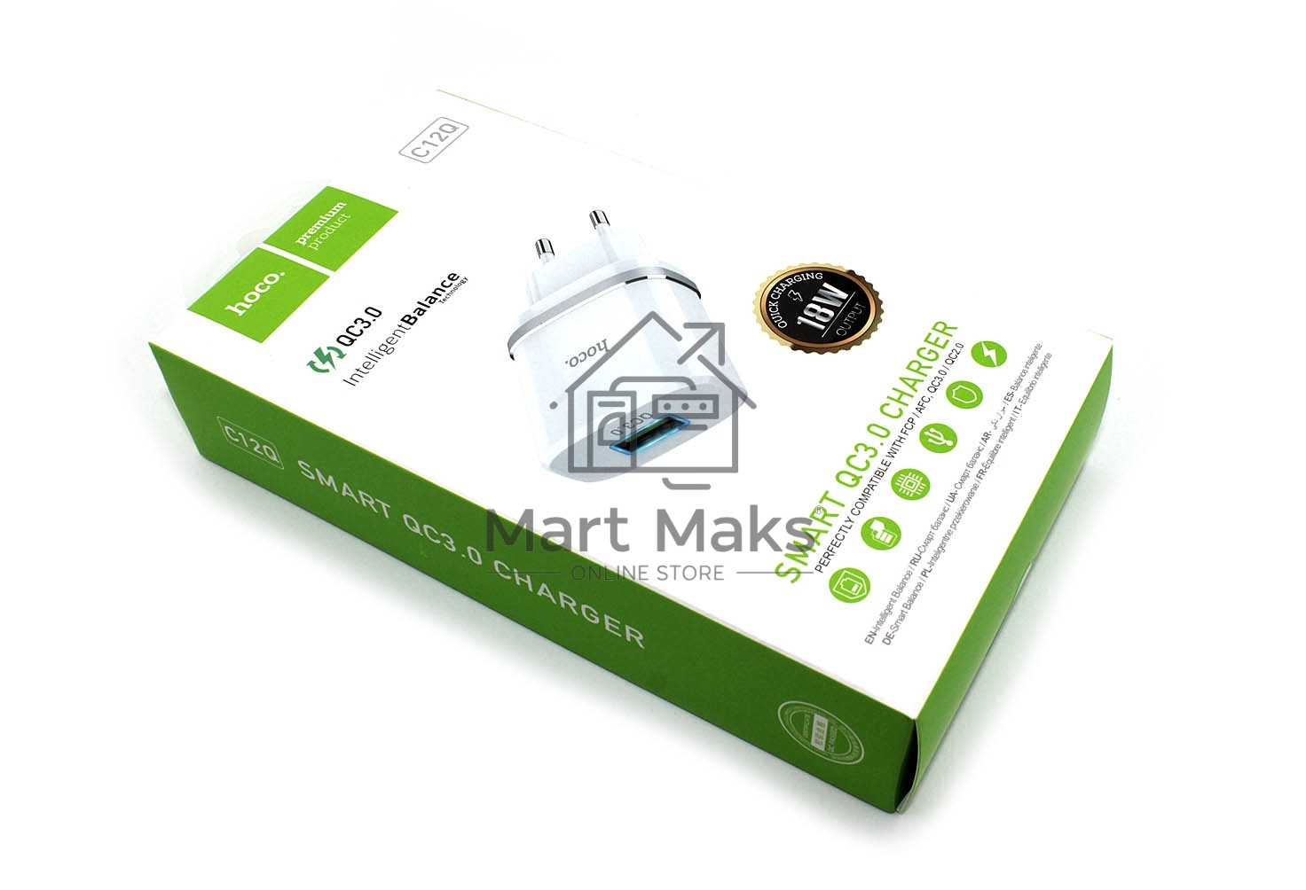 Блок питания (сетевой адаптер) HOCO С12Q Smart QC3.0, один порт USB, 5V, 3.0A, белый