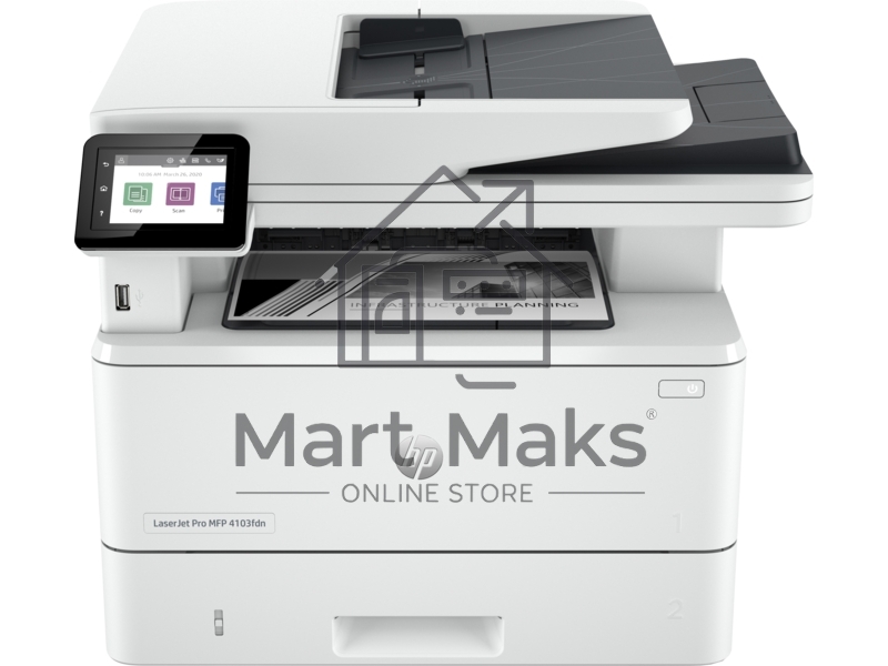 МФУ лазерный HP LaserJet Pro 4103fdn (2Z628A), A4, ч/б, печ. до 40 стр/мин., скан. до 29 стр/мин. (ч/б) 20 стр/мин. (цвет), 1200 x 1200 dpi, USB, RJ-45, Air Print, Mopria