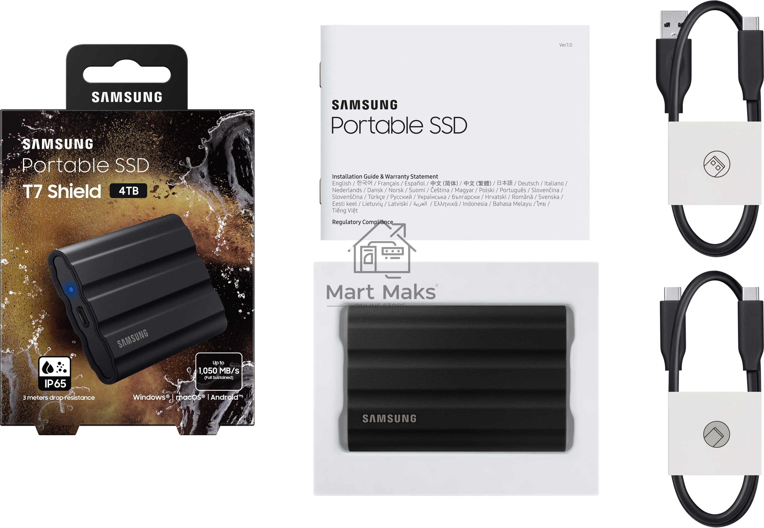 Твердотельный диск Samsung T7 Shield External 4Tb BLACK USB 3.2 (MU-PE4T0S/WW)