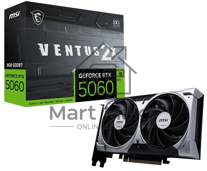 Видеокарта MSI RTX5060 8G VENTUS 2X OC RTX 5060 8Gb 128bit GDDR7 2527/28000 HDMIx1 DPx3 HDCP Ret