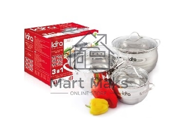 Набор посуды LARA LR02-86 Apple 6 предметов (кастрюли: 2.0 л, 3.6 л, 6.1 л)