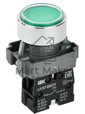 Кнопка IEK LA167-BAF31 d=22мм 1з зеленая Кнопка IEK LA167-BAF31 d=22мм 1з зеленая