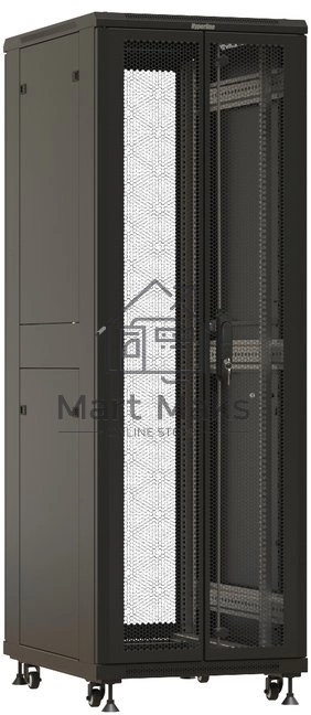 Шкаф серверный Hyperline (TTBR-4261-DD-RAL9004) напольный 42U 600x1000мм пер.дв.перфор. задн.дв.перфор. 2 бок.пан. направл.под закл.гайки 800кг черный 910мм 2055мм IP20 сталь