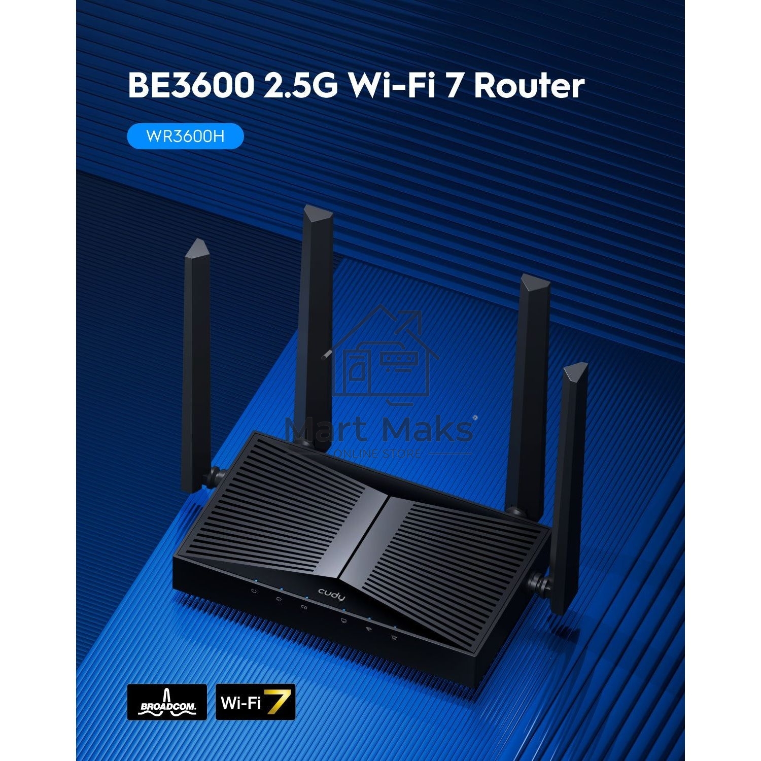 Маршрутизатор Cudy BE3600 2.5G Dual Band Wi-Fi 7 Mesh Router, Chipset Broadcom, 802.11be/ax/ac/a/b/g/n, 2882Mbps at 5GHz + 688Mbps at 2.4GHz, 1 x 2.5Gbps WAN Port, 4 x 10/100/1000Mbps Ports, 4 x 5dBi fixed antennas, WiFi router/AP/ Repeater/WISP Mode, PPT