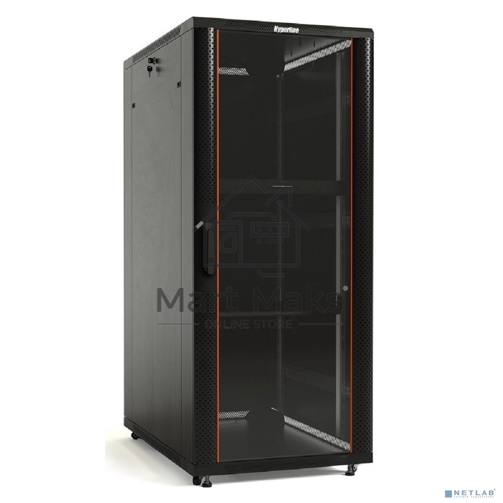 Шкаф напольный Hyperline TTB-4268-AS-RAL9004 19-дюймовый, 42U, 2055x 600х 800 мм (ВхШхГ), передняя стеклянная дверь со стальными перфорированными боковинами, задняя дверь сплошная, ручка с замком