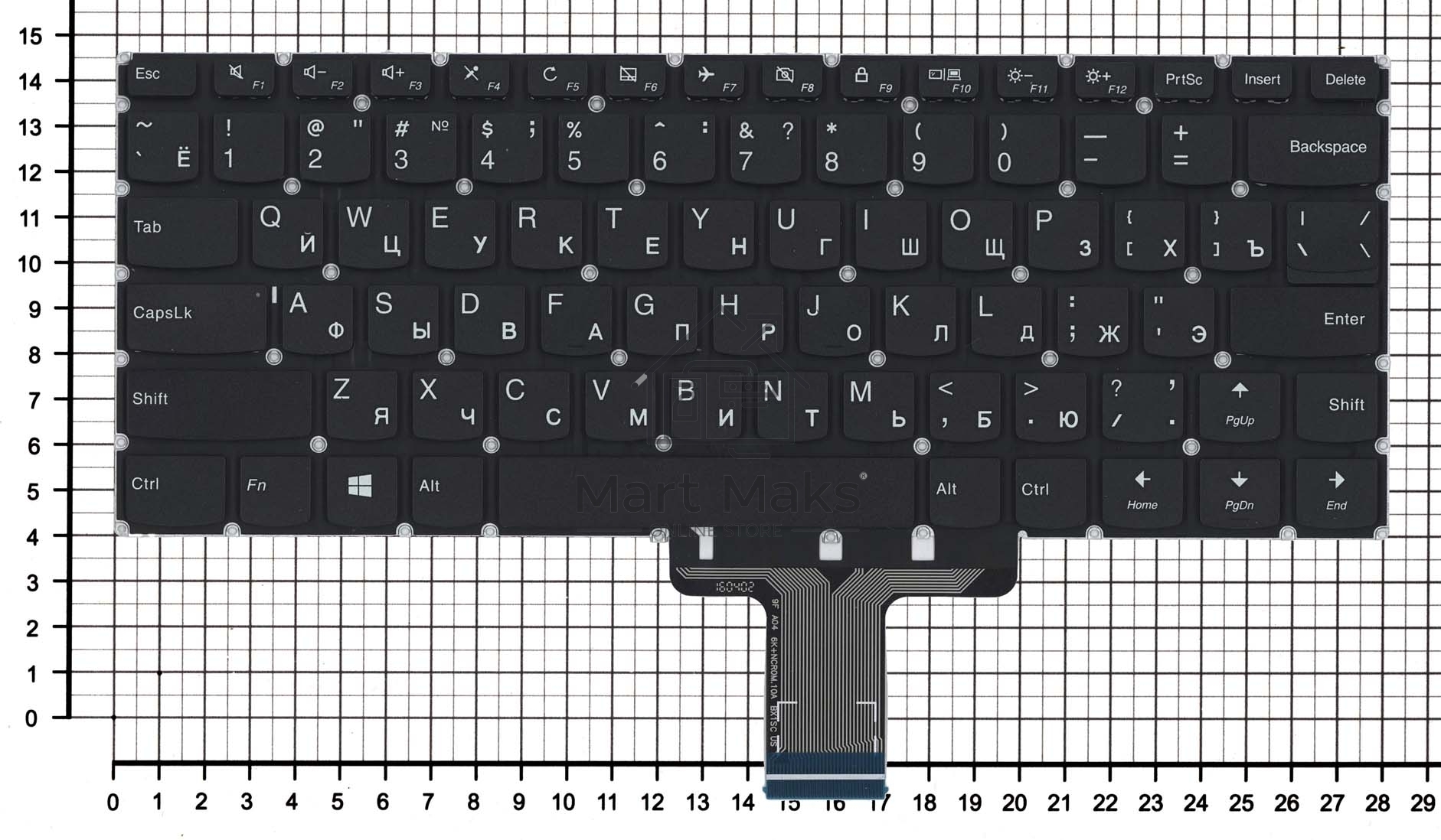 Клавиатура для ноутбука Lenovo Ideapad 510S 510S-14IKB черная без рамки