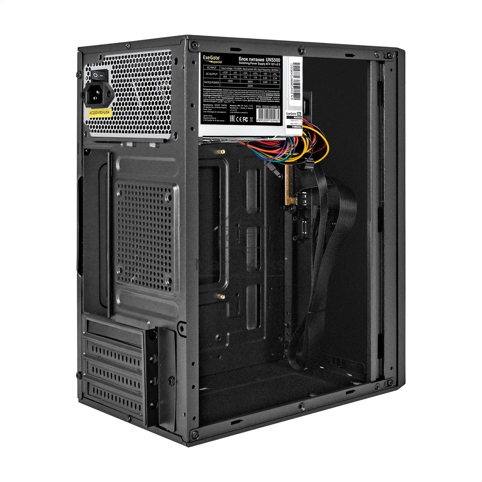 Компьютерный корпус Minitower ExeGate BAA-303-UNS500 (mATX, БП UNS500 с вент. 12см, 2*USB, HD Audio, черный)