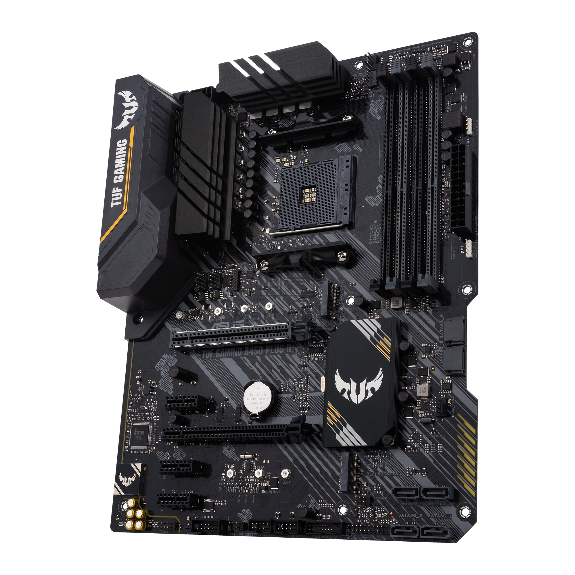 Материнская плата ASUS TUF GAMING B450-PLUS II, AM4, AMD B450, 4xDDR4, 6xSATA, 2xM.2, 1xPCI-E 3.0 x16, 1xPCI-E 2.0 x16, 3xPCI-E x1, 1xHDMI, 1xDP, 1x 1Gb LAN, 4xUSB 3.2 Gen 1, 1xUSB 3.2 Gen 2, 1xUSB-C 3.2 Gen 2, 5x3.5 мм, 7.1, ATX