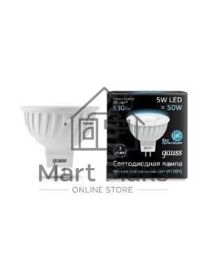 Лампа светодиодная Gauss MR16 5Вт 4100К белый GU5.3 530лм 150-265В FROST
