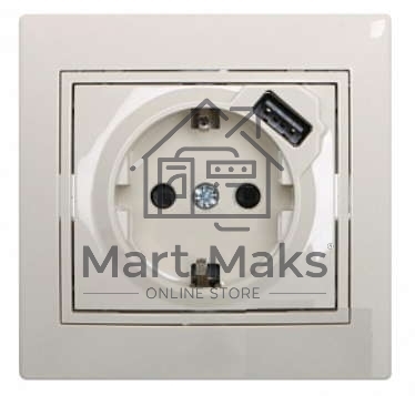 Розетка 1-м СП Мира 16А с з/к +USB крем. LEZARD 701-0303-181