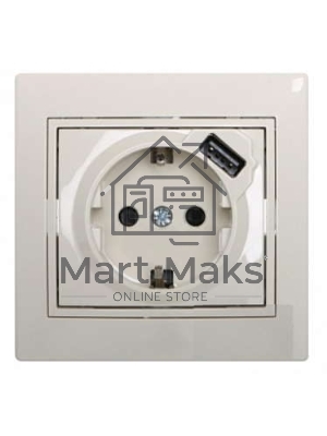 Розетка 1-м СП Мира 16А с з/к +USB крем. LEZARD 701-0303-181