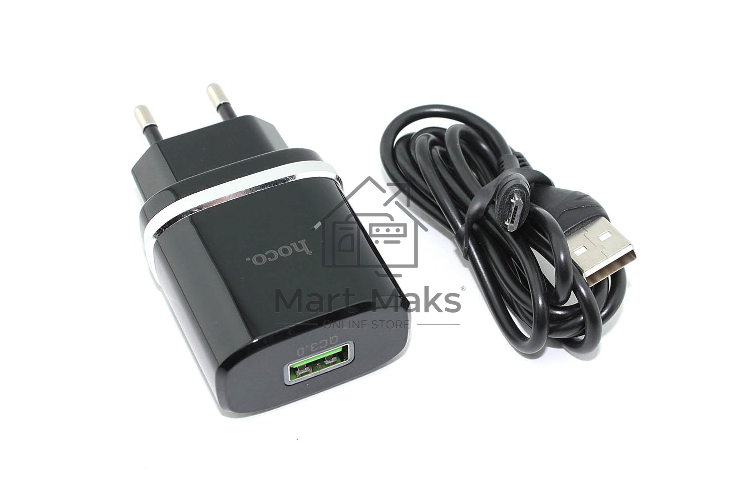 Блок питания (сетевой адаптер) HOCO С12Q Smart QC3.0, кабель Micro USB, USB, 5V, 3.0A, черный