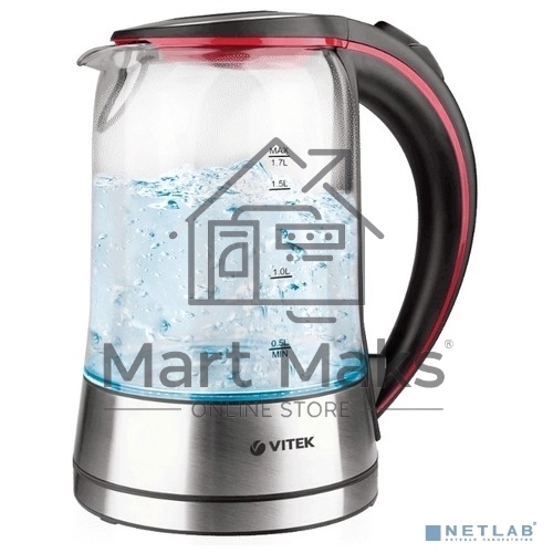Чайник электрический Vitek VT-7009 1.7л. 2200Вт серебристый (корпус: стекло)