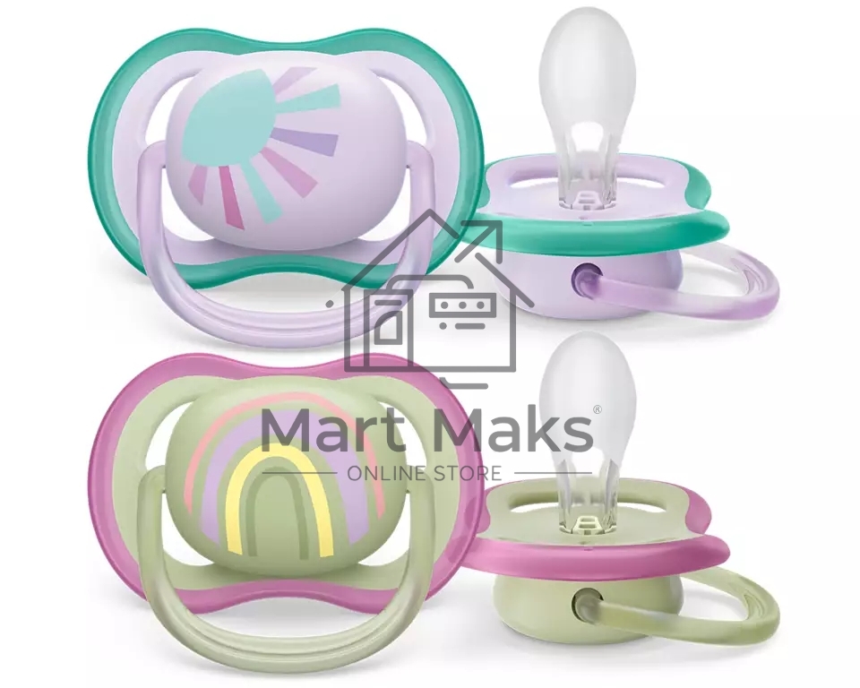 Пустышка Philips Avent ultra air, солнышко/радуга, для девочек, 0-6 мес., 2 шт.
