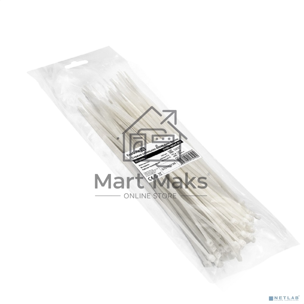 Стяжка (хомут) нейлоновая ExeGate CV66-400x4.8W (нейлон 6.6, 400x4.8мм, неоткрывающаяся, halogen free, -40°C - +85°C, белая, 100 шт)