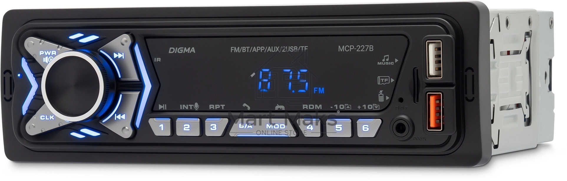 Автомагнитола Digma MCP-227B 1DIN 2x45Вт v5.0 USB 2.0 AUX 2 ПДУ