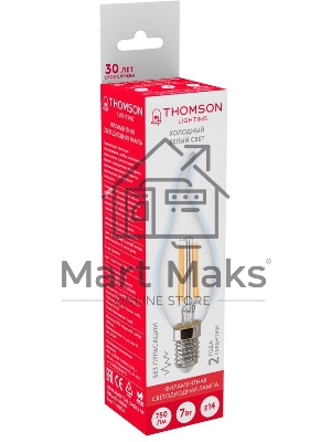 Лампа светодиодная Hiper THOMSON LED FILAMENT TAIL CANDLE 7W 750Lm E14 6500K