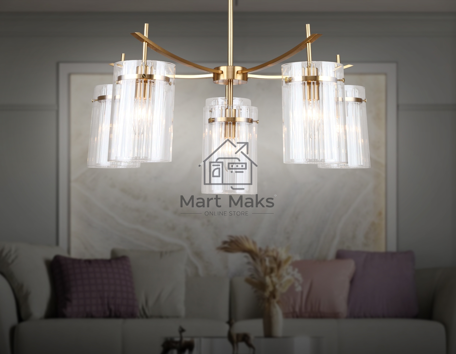 Люстра Ambrella light LH56031/5+1 BS/CL латунь/прозрачный E14*6 max 40W D680*1200