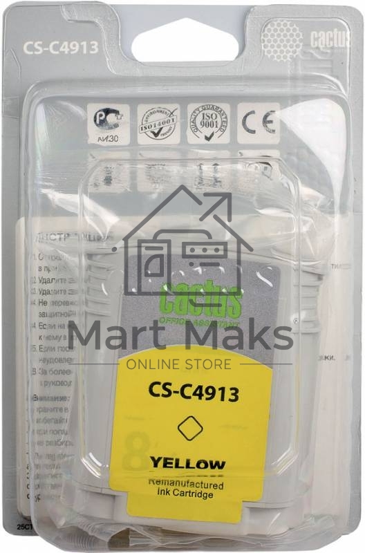 Картридж струйный Cactus CS-C4913 №82 жёлтый (72 мл) для HP Design Jet 500/800C