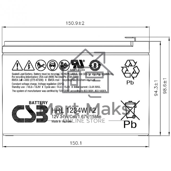 Батарея CSB HRL 1234W (12V, 9Ah)