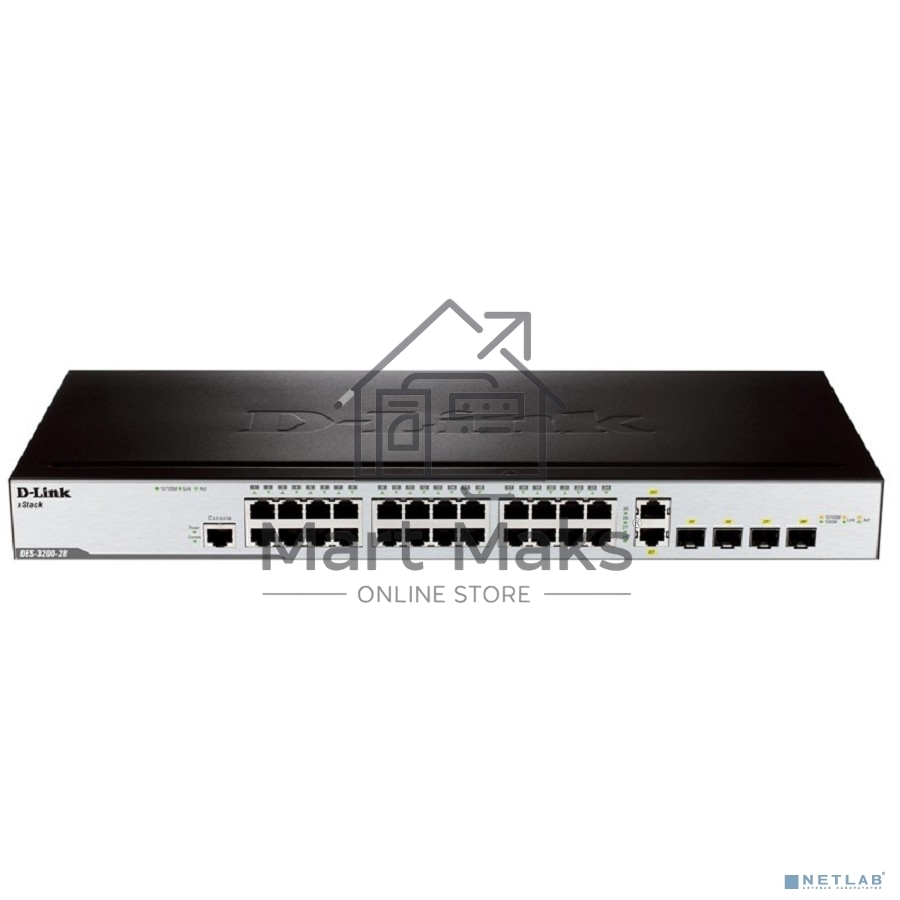 Управляемый коммутатор 2 уровня D-Link DES-3200-28/C1A с 24 портами 10/100BASE-T + 2 комбо-портами 1000Base-T/SFP