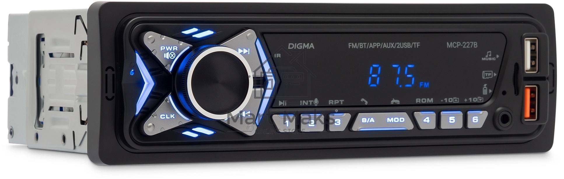 Автомагнитола Digma MCP-227B 1DIN 2x45Вт v5.0 USB 2.0 AUX 2 ПДУ