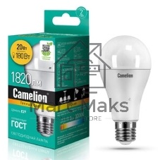 Лампа cветодиодная Camelion LED20-A65/830/E27 20Вт 220В 13164