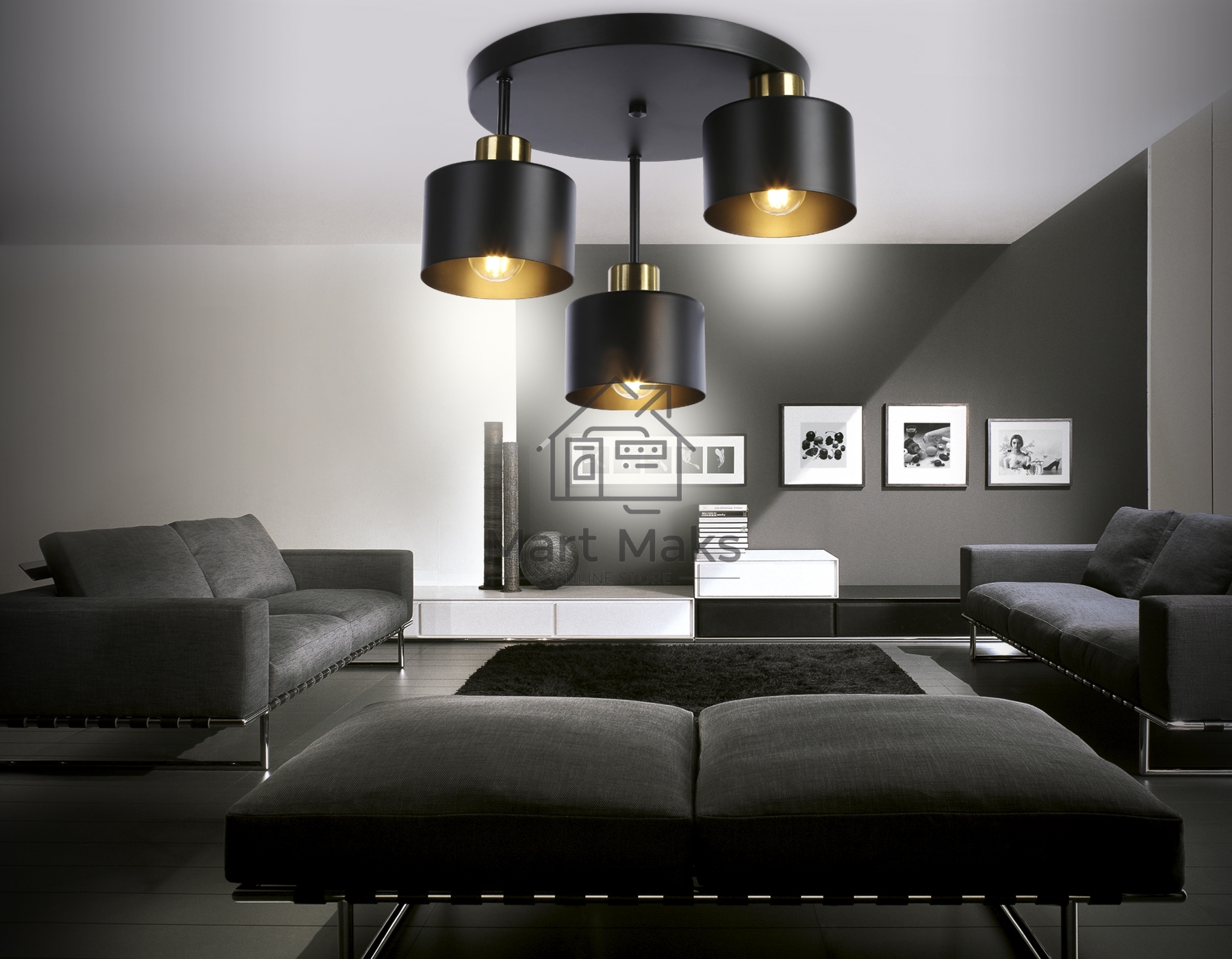 Светильник Ambrella light TR8121/3 BK/BS черный/латунь E27*3 max 40W D370*265