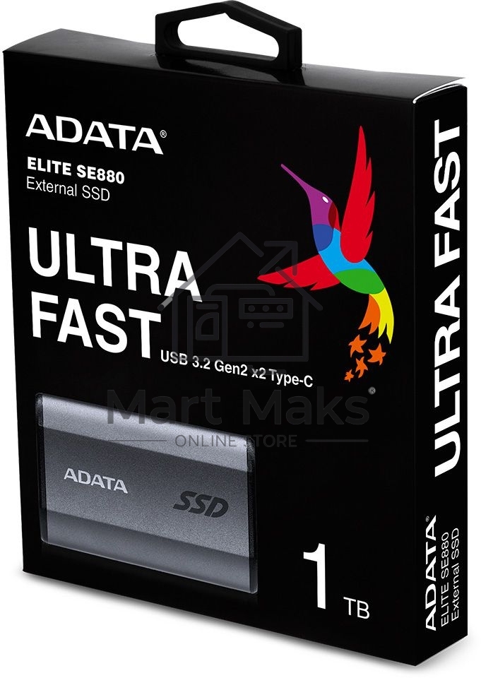 Внешний накопитель SSD ADATA 1Tb USB3.2, SE880, R/W 2000MB/2000MB/s, серый