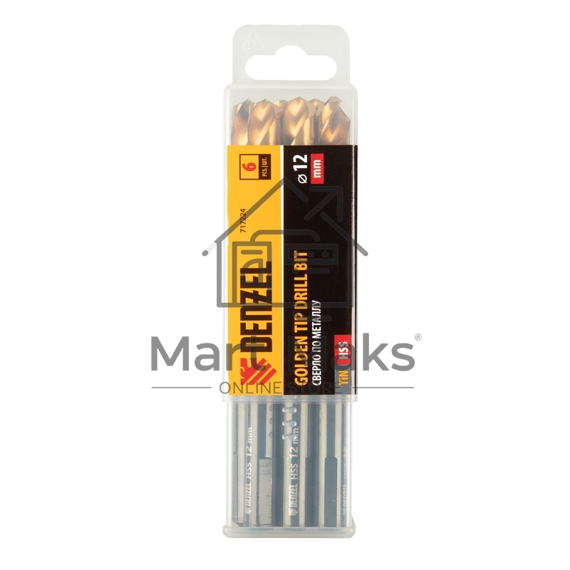 Сверло по металлу, 12 мм, HSS-Tin, Golden Tip, 6 шт. Denzel