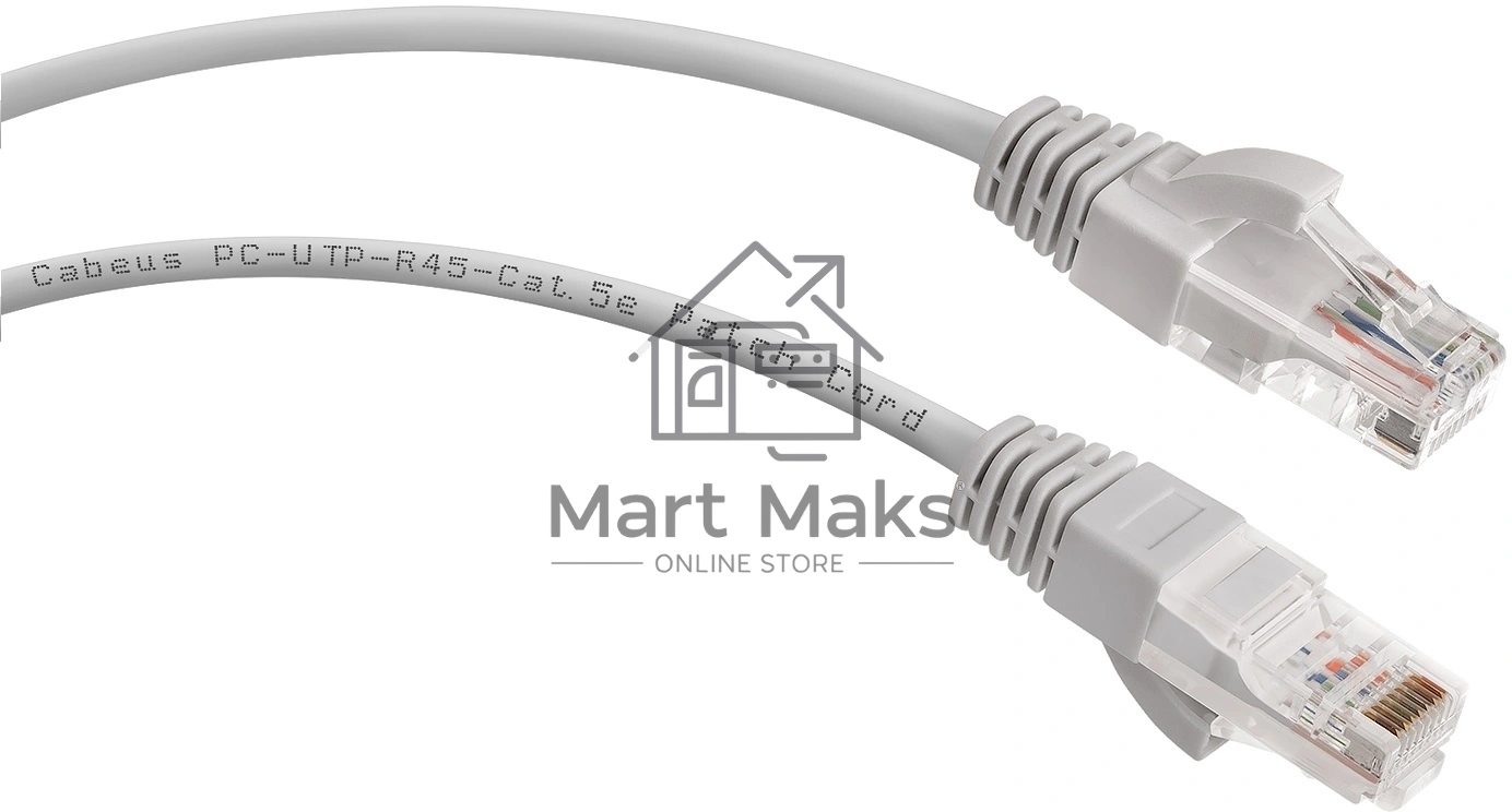 Патч-корд Cabeus PC-UTP-RJ45-Cat.5e-10m U/UTP, cat.5е, 2xRJ45/8p8c, неэкранированный, серый, PVC, 10м