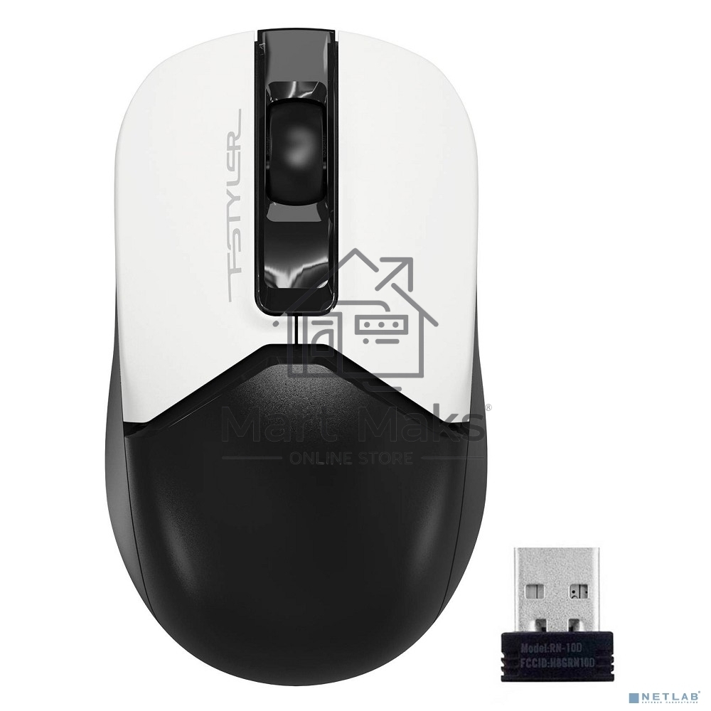 Мышь беспроводная A4Tech Fstyler FG12 белый/черный, 1200 dpi, радиоканал, USB, кнопки - 3