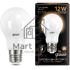Лампа светодиодная Gauss A60 12Вт цок.: E27 шар 220B 3000K св. свеч. бел. теп. A60 (упак.: 10 шт)