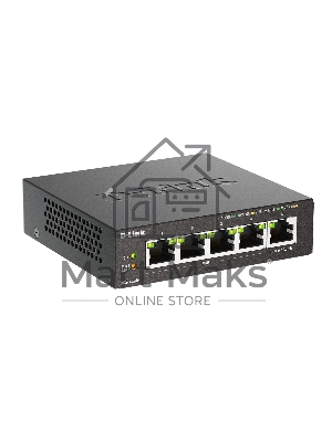 Неуправляемый коммутатор D-Link DGS-1005P/B3A с 5 портами 10/100/1000Base-T (4 порта PoE 802.3af/at, PoE-бюджет 60 Вт)