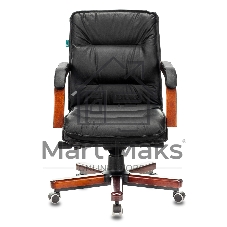 Кресло руководителя Бюрократ T-9927WALNUT-LOW/BL черный, кожа, низкая спинка, крестовина дерево