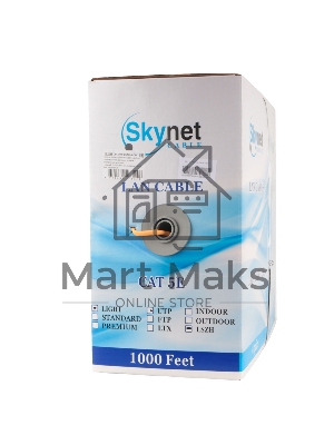 Кабель SkyNet Light UTPнг-LSZH 4x2x0,46, низкое дымовыделение, нулевое содержание галогенов, медный, FLUKE TEST, кат.5e, однож., 305 м, box, оранжевый