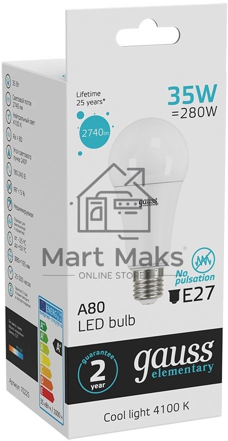 Лампа светодиодная LED Elementary A67 35Вт E27 4100К Gauss 70225