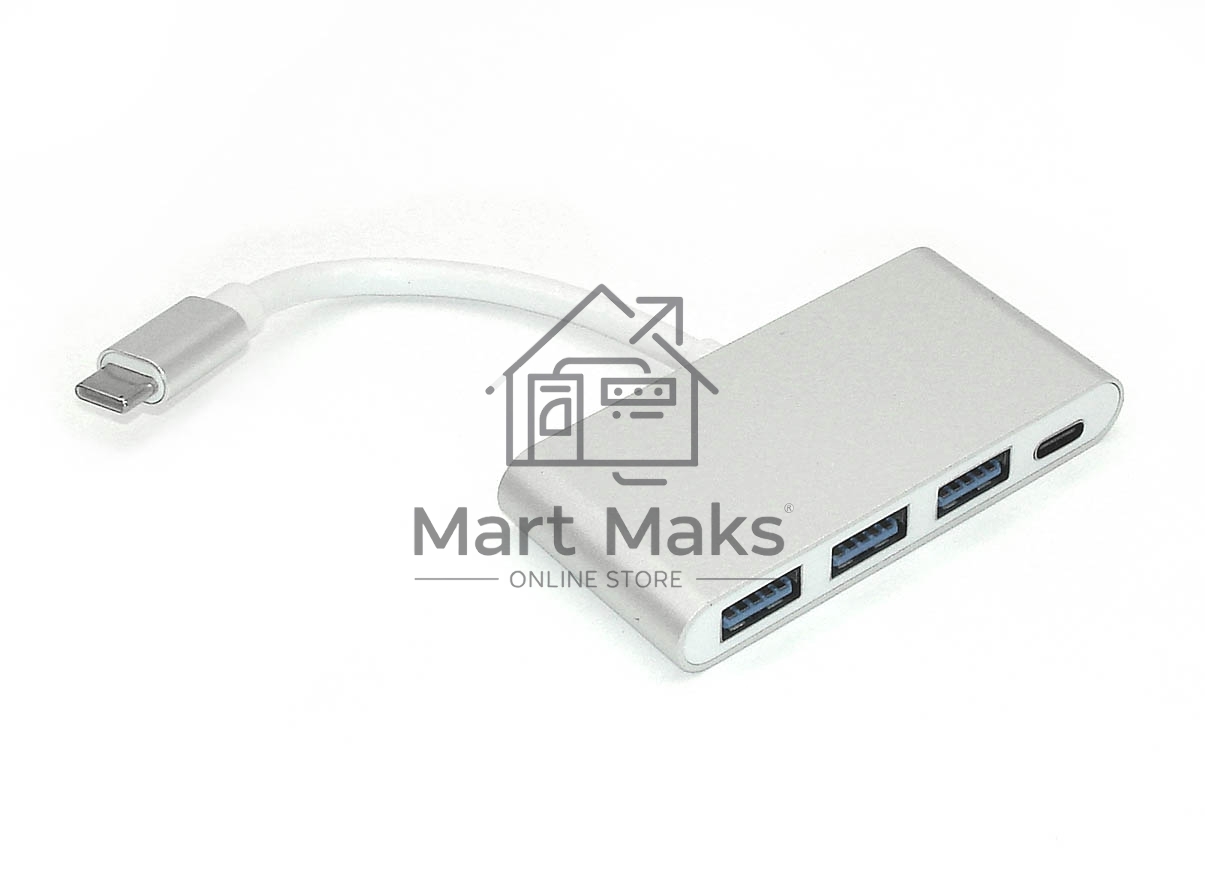 Адаптер Type-C на USB 3.0*3 + Type-С для MacBook серебристый
