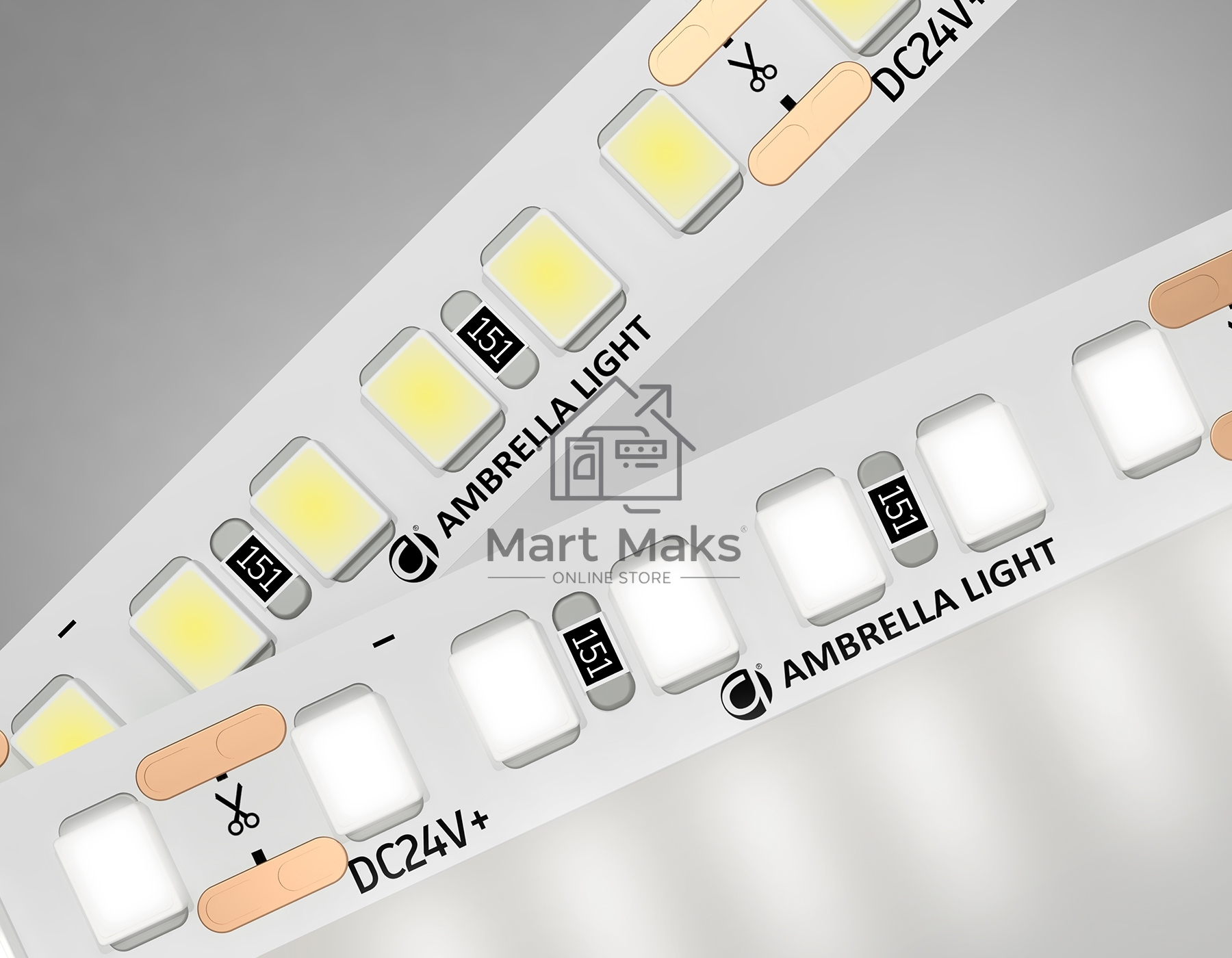 Светодиодная лента Ambrella light GS3202 2835 180Led/ 14.4W m/ 24V IP20 4500K/ 5000*8*1.2mm (2 конт.)