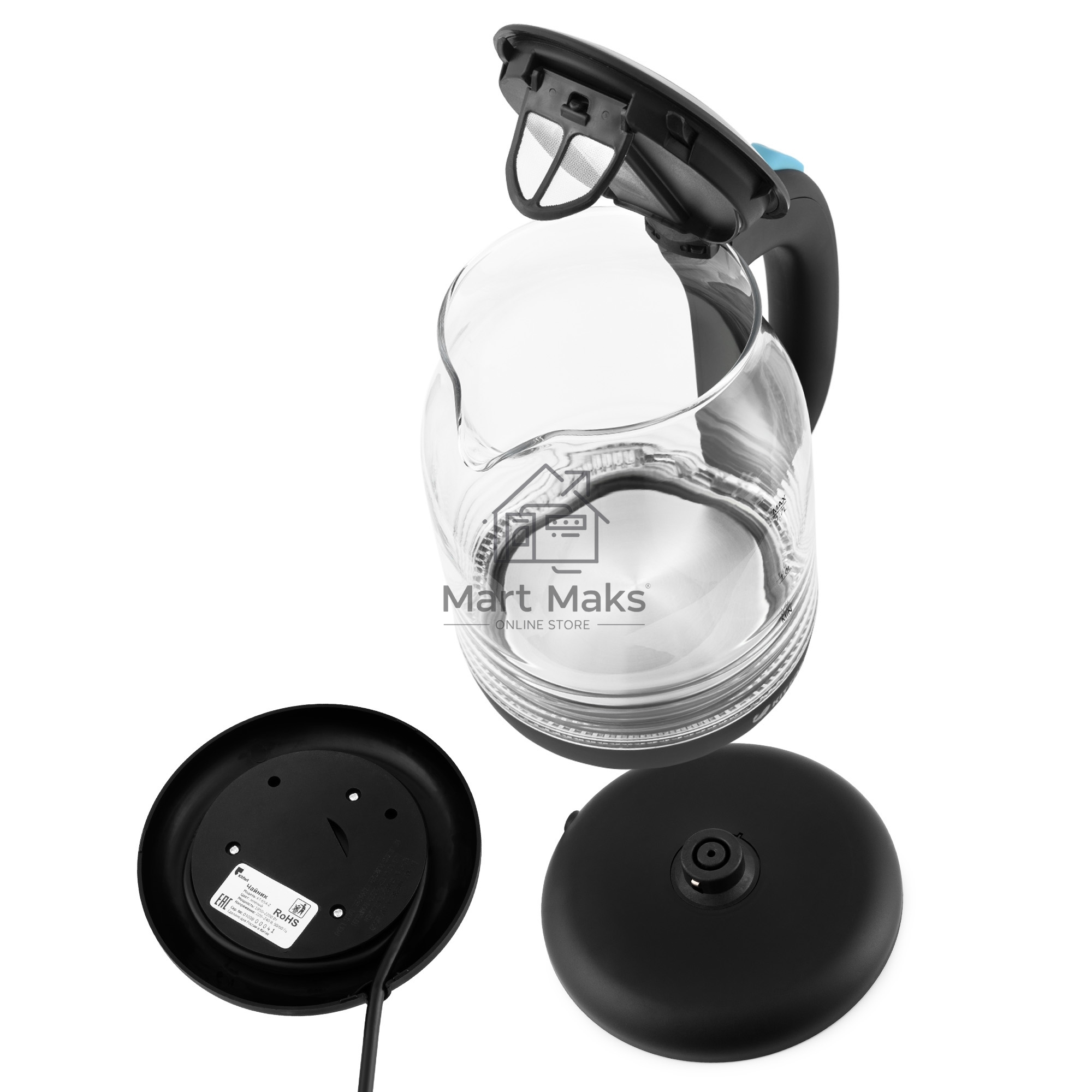 Чайник электрический Kitfort КТ-654-1 1.7л. 2200Вт голубой (корпус: стекло)