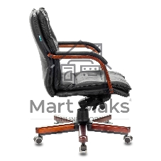 Кресло руководителя Бюрократ T-9927WALNUT-LOW/BL черный, кожа, низкая спинка, крестовина дерево