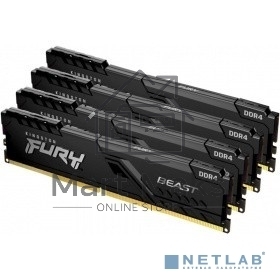 Оперативная память Kingston Fury Beast, DDR4, 32GB (4x8GB), 3200MHz, CL16, DIMM, с радиатором, черный