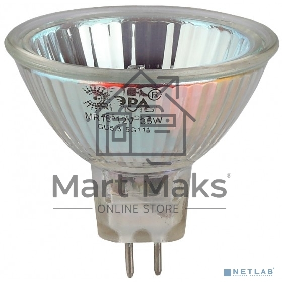 Лампа галогенная ЭРА GU5.3-JCDR (MR16) -35W-230V-Cl(10/200/6000)