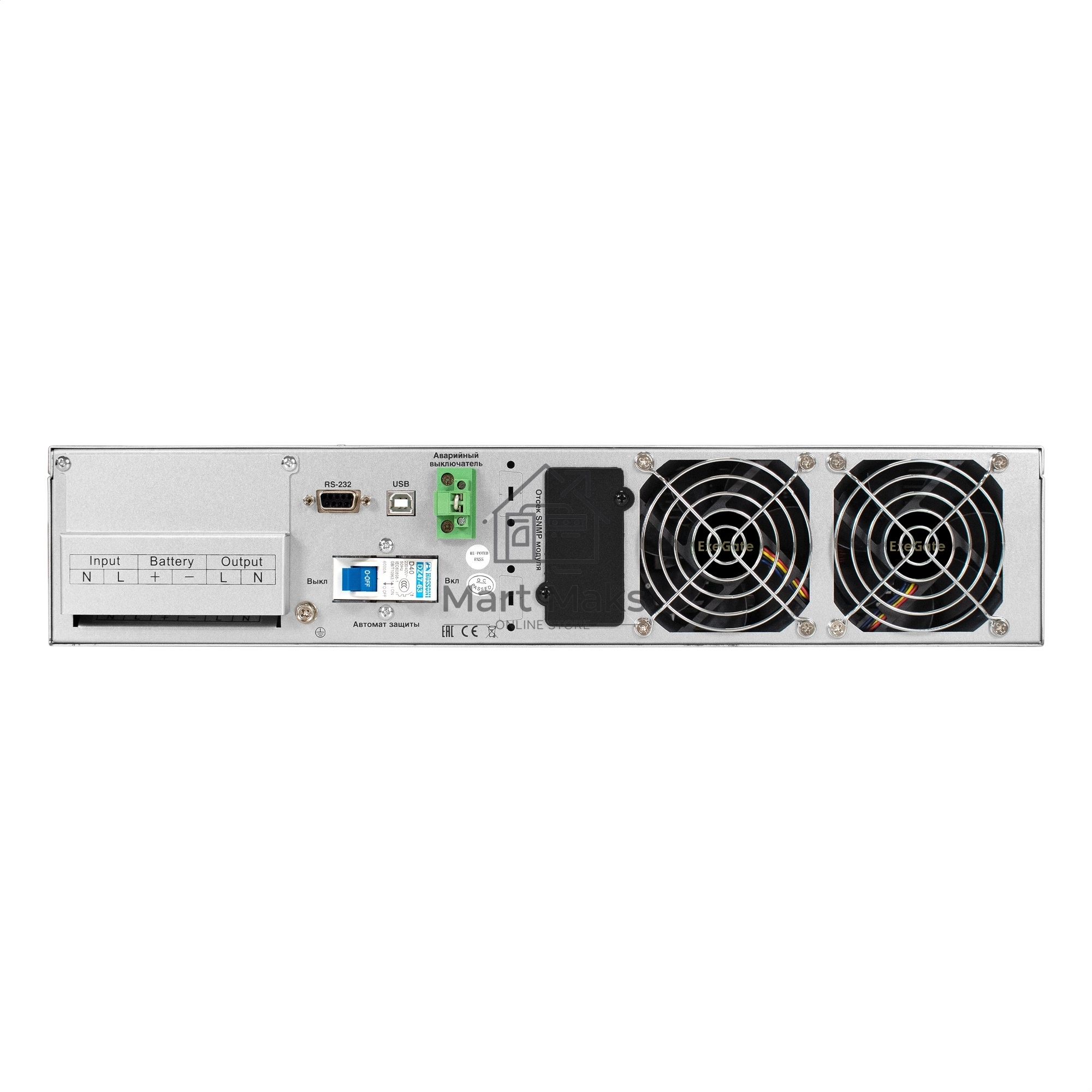 Источник бесперебойного питания On-line ExeGate PowerExpert ULS-575-6kVA.LCD.AVR.T.USB.RS232.SNMP.2U <6000VA/6000W, On-Line, PF=1, LCD, клеммы, RS232, USB, SNMP-slot, EPO, батареи внешние 192В/240В суммарной емкостью до 400Ah, Rackmount 2U/Tower, металлич