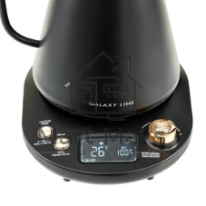 Чайник заварочный для кофе и чая Galaxy LINE GL 0341, черный, металл, 1100 ВТ, 1 л, корпус из нержавеющей стали AISI 304, установка температуры от 40 до 100 °C, функция поддержания температуры, 3 запрограммированных режима нагрева воды до 91°С, 93 °С, 96 °С, удобная форма носика